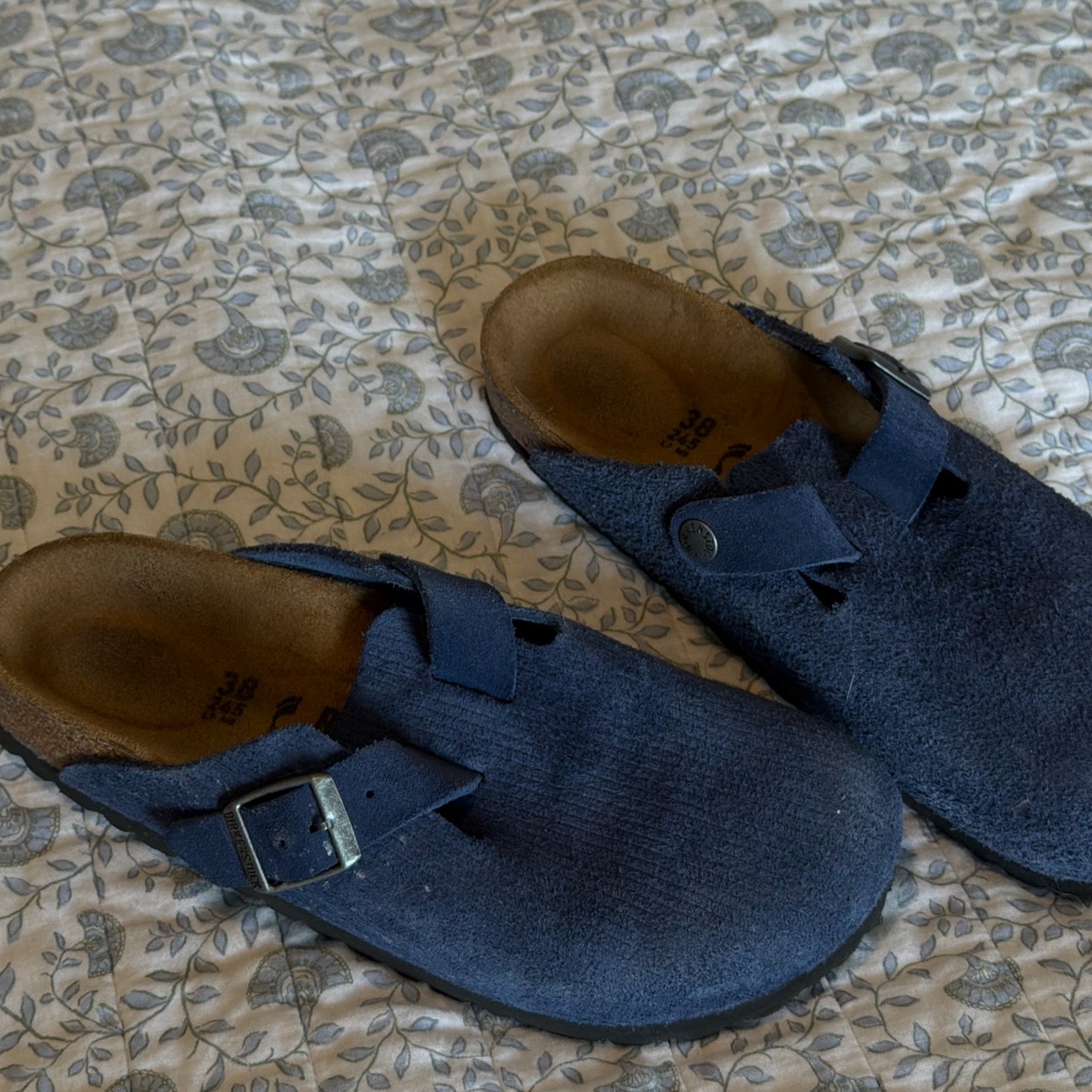 Birkenstock Navy Blue Suede Clogs